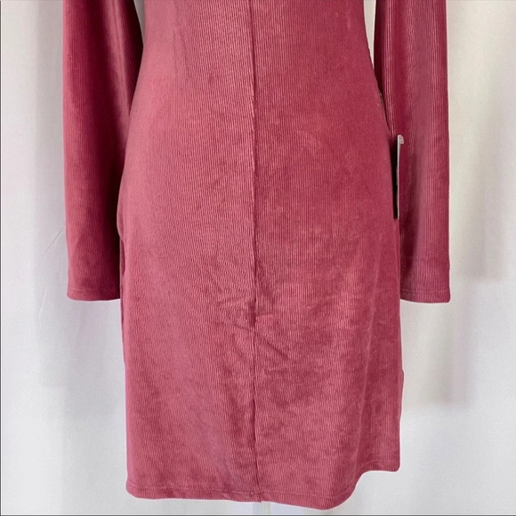 Dual Nature Keyhole Rib Velour Dress Mock Neck Long Sleeve Mini Mauve XS - Picture 3 of 5